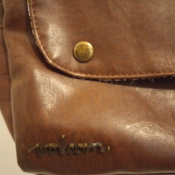 Volcom Brown Leather Shoulder Bag Vintage Look - Picture 2 of 12
